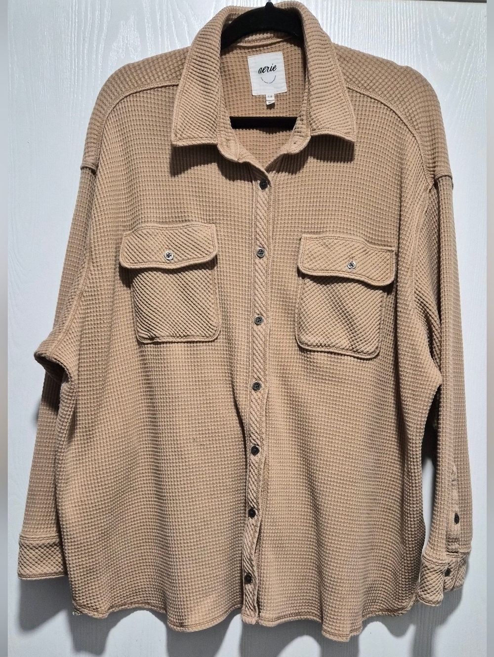 Aerie Lumber Jane Waffle Shirt In Cappuccino Size Large - Picture 3 of 11